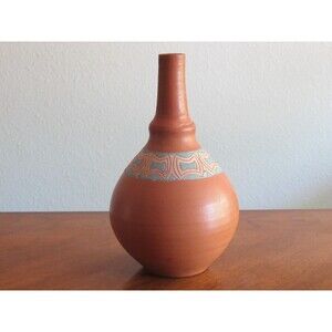 Terra Cotta Ceramic 7.5” Bottle Vase Handmade Ibiza Spain Souvenir Clay Pottery